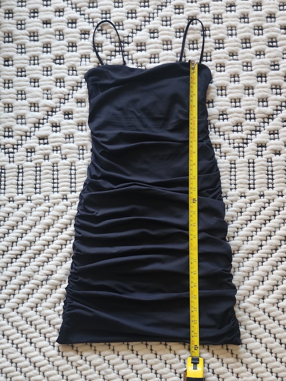 Babaton Black Ruched Spaghetti-Strap Mini Dress